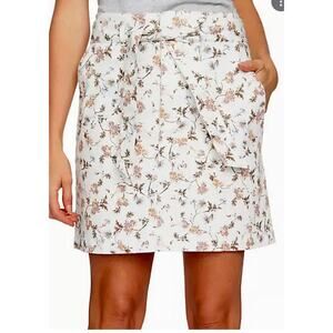 Cece Floral Cream Denim Belted Skirt Women's size 12 NWT